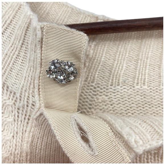 J.Crew Cream Knit Jeweled Button Front Pullover Sweater Wool Blend Cozy Casual - Picture 6 of 11